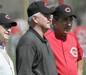 Reds CEO Bob Castellini consults the ghosts of Walter Matthau and the Where's-the-Beef? lady regarding a new baseball complex in Sarasota.