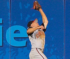 Ryan Freel making a catch in the outfield