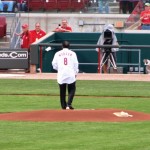 Morgan throwing the ceremonial first pitch for Reds Opening Night