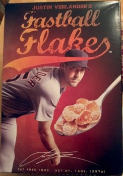A box of Justin Verlander's Fastball Flakes