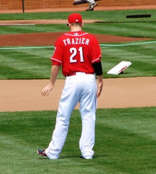 Frazier stretches before the start of the game