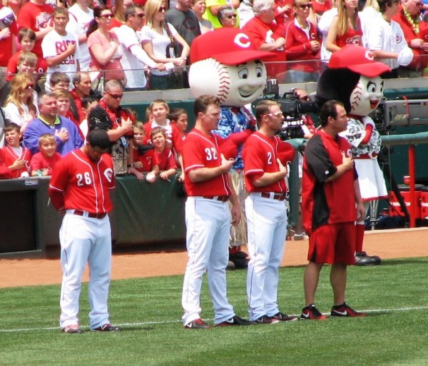 Robinson, Bruce, and Cozart during the National Anthem