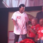 Johnny Cueto being introduced on the main stage
