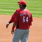 Juan Francisco long-tossing before the game