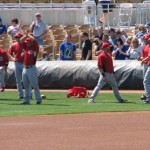 Reds stretching in the warm Arizona sun