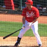Hernandez holds out his bat while getting ready for the pitch Hernandez holds out his bat while getting ready for the pitch