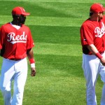 Phillips and Gomes walking back to foul line after a sprint. Phillips and Gomes walking back to foul line after a sprint.