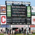 The scoreboard after the March 13, 2013 game at Goodyear Ballpark The scoreboard after the March 13, 2013 game at Goodyear Ballpark