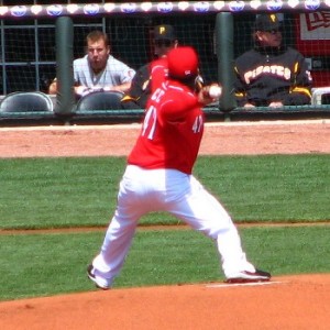 This is an old picture from 2009, but Cueto was probably wearing about the same shirt yesterday.