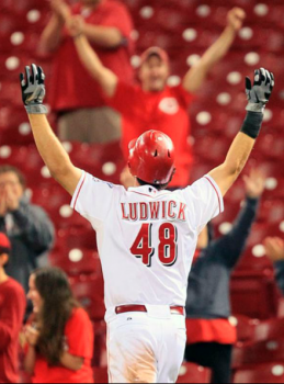 Ludwick celebrates after his walk-off infield hit