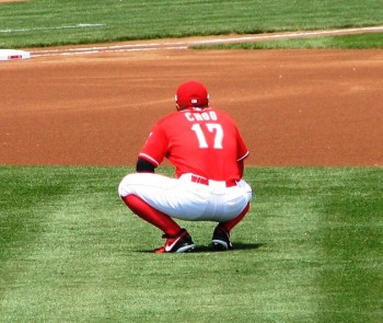 Choo stretches before the game