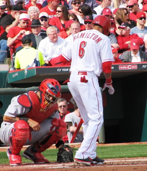 Hamilton steps in for his first at bat.