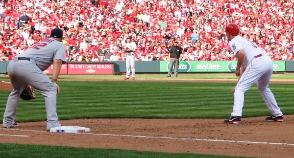 Bruce leads off first base.