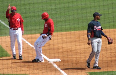 Brandon Phillips safe at third base