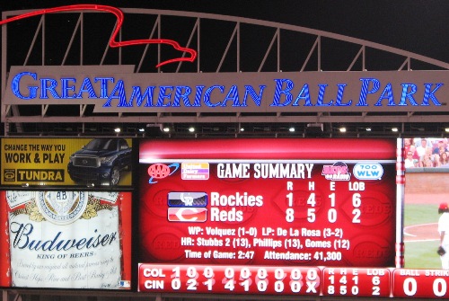 The scoreboard with the night's results